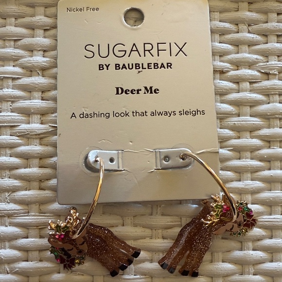 Sugarfix BaubleBar Festive Reindeer Earrings with Gold Hoops NWT - Picture 6 of 8